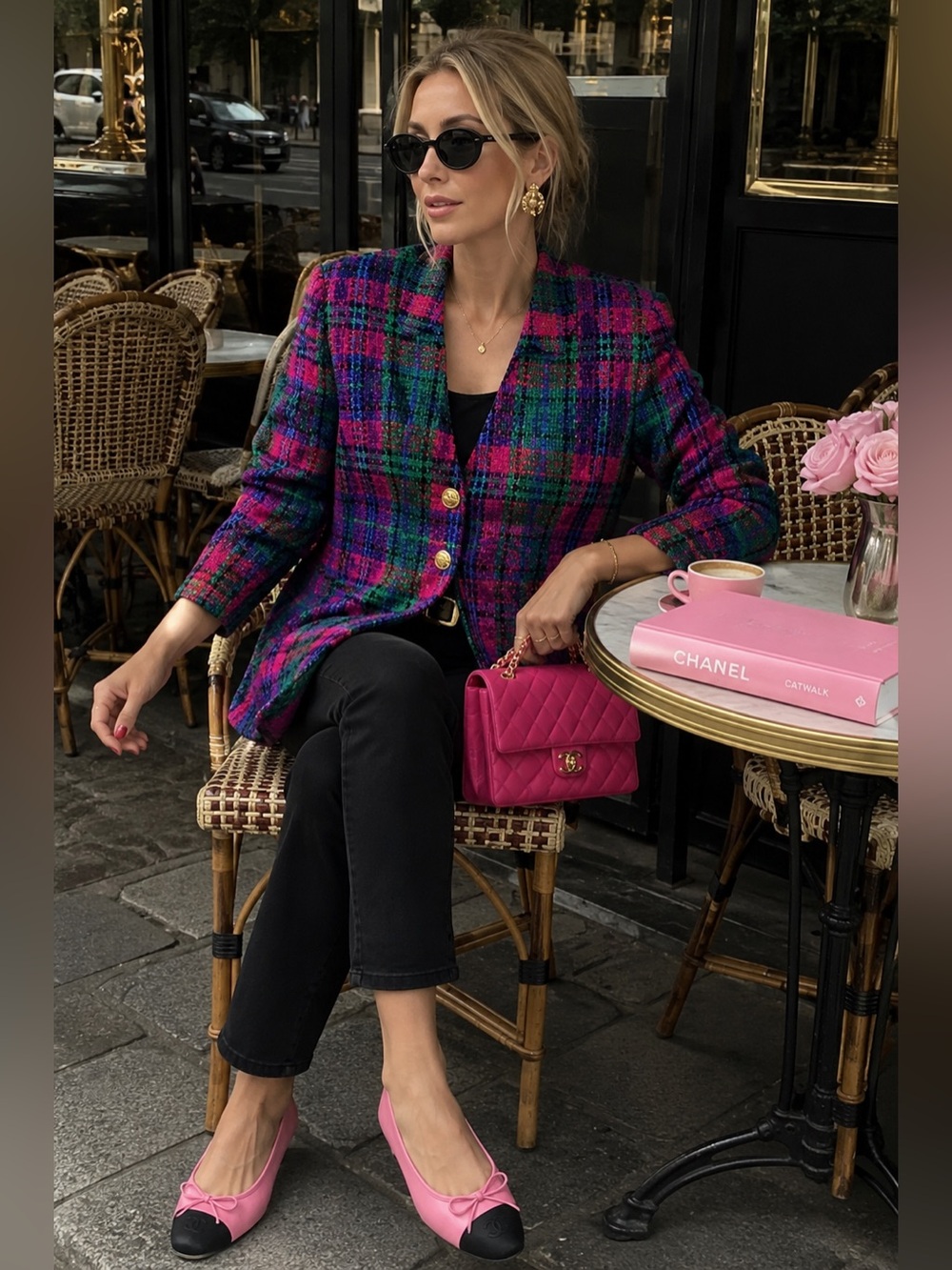 Marks & Spencer Bright Tartan Bouclé Blazer CAN 12 Wool Gold Buttons  Vintage